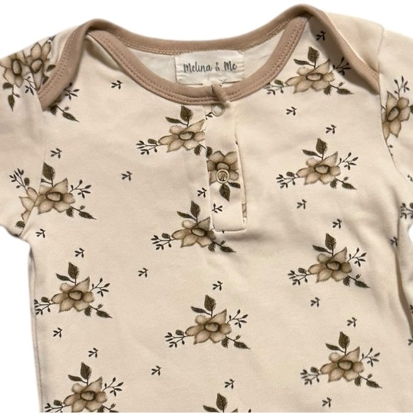 Melina & Me Floral Baby Romper 12–18M Neutral Beige Long Sleeve One Piece - Picture 2 of 5